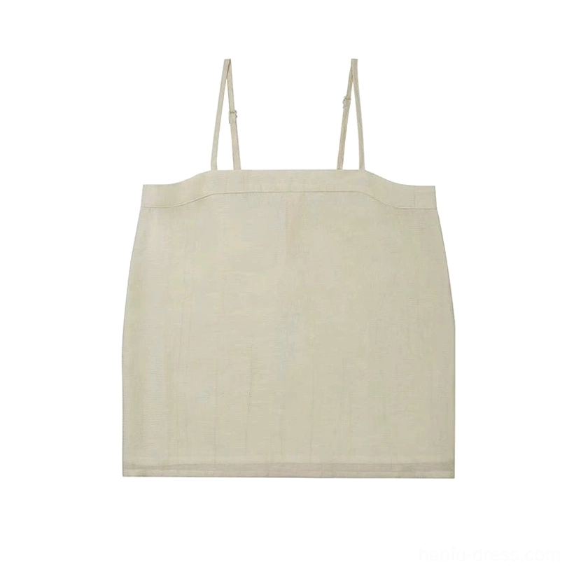 Light beige Hanfu camisole inner top flat lay with square neckline and slim adjustable shoulder straps