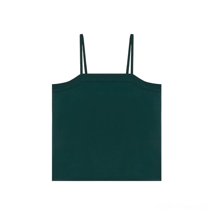 Dark emerald green Hanfu camisole top with thin shoulder straps and square neckline flat lay view