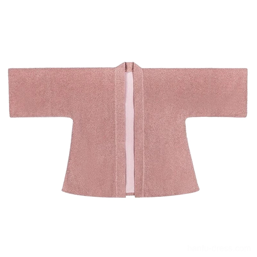 Begonia pink fuzzy Song Dynasty Hanfu outer jacket with open cross collar, wide winged sleeves, and soft textured surface