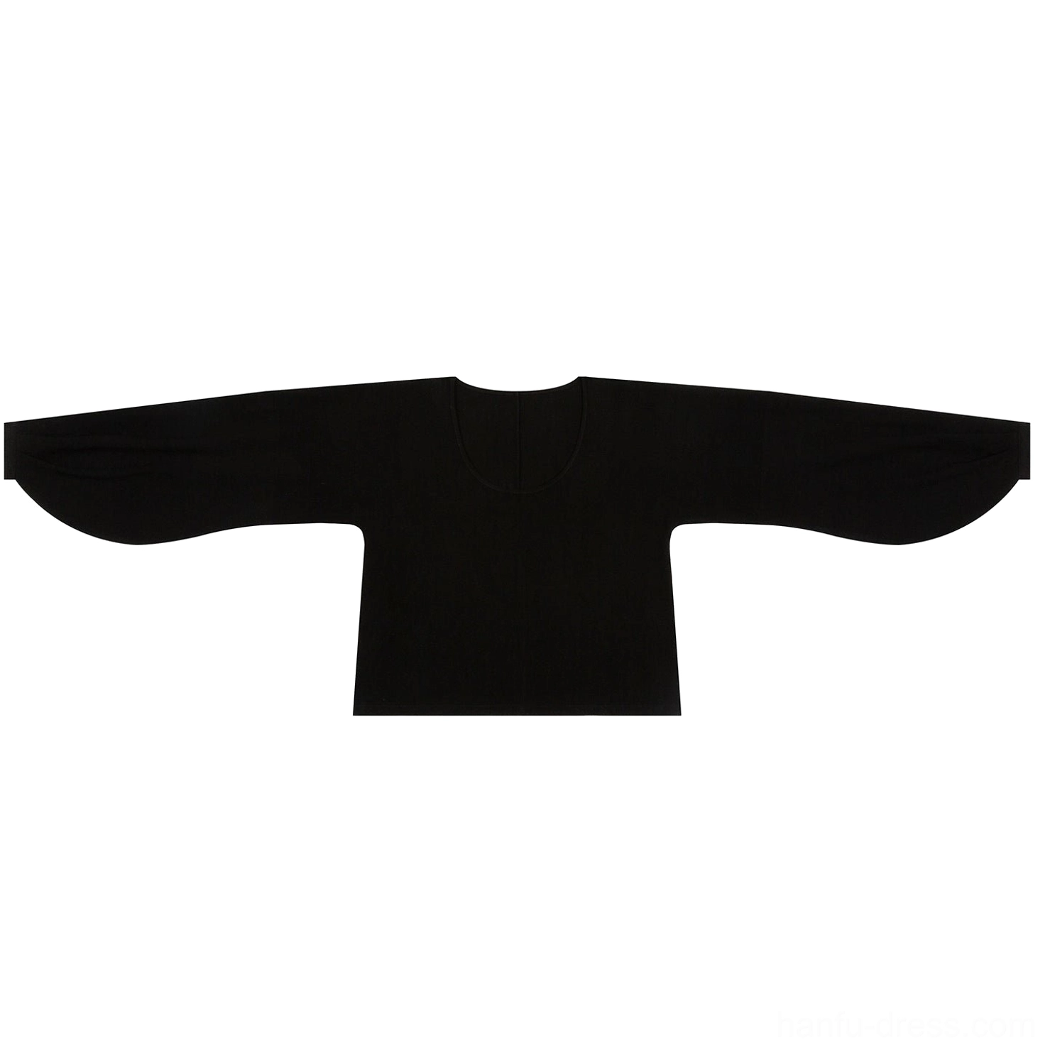 Black modern Hanfu bow sleeve inner top with round neckline and wide long sleeves flat lay product view
