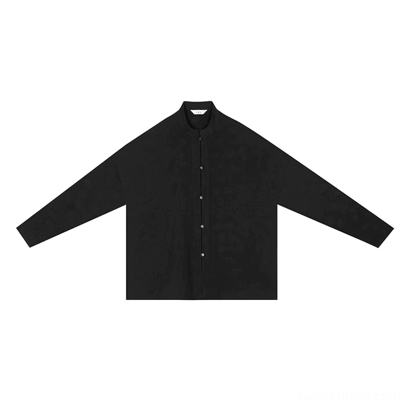 Black stand-collar long-sleeve inner top for Qing-inspired Hanfu vest and mamianqun outfit
