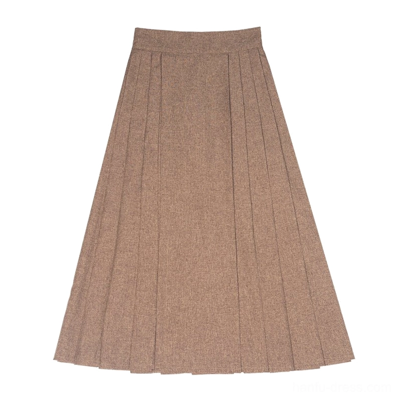 Brown high-waisted pleated mamian skirt with heritage-inspired horse-face skirt silhouette for Chinese New Year Hanfu styling