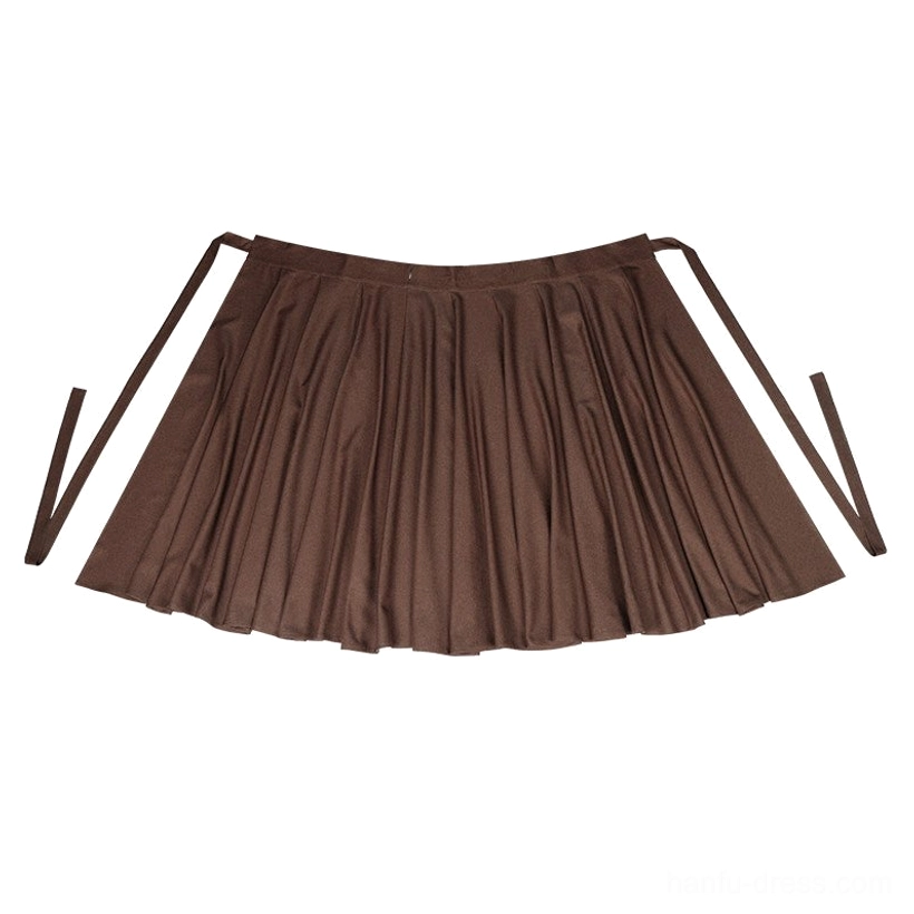 Flat lay of brown pleated Song Dynasty hanfu wrap skirt with high waist A-line silhouette and side ties