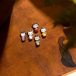 Cute Chinese cat empress Hanfu jewelry studs with miniature imperial robes and ornate royal hair accessories