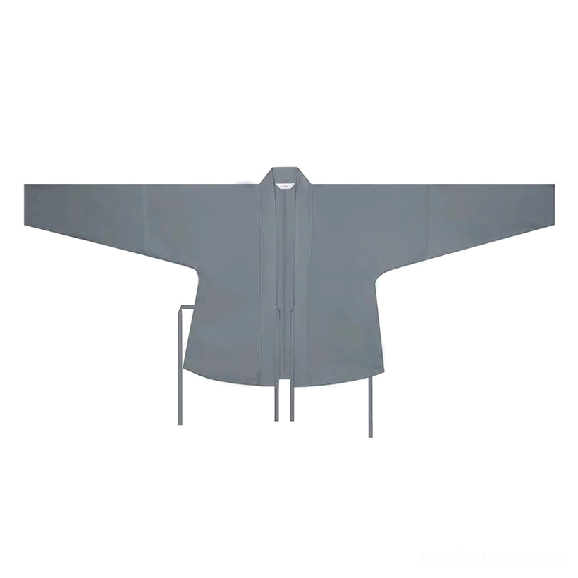 Dark gray traditional Chinese cross-collar Hanfu blouse with wide flowing long sleeves shown in a flat lay