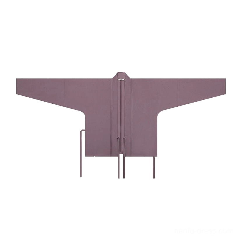 Dusty purple winged sleeve Hanfu top flat lay with crossover neckline and matching adjustable waist tie straps