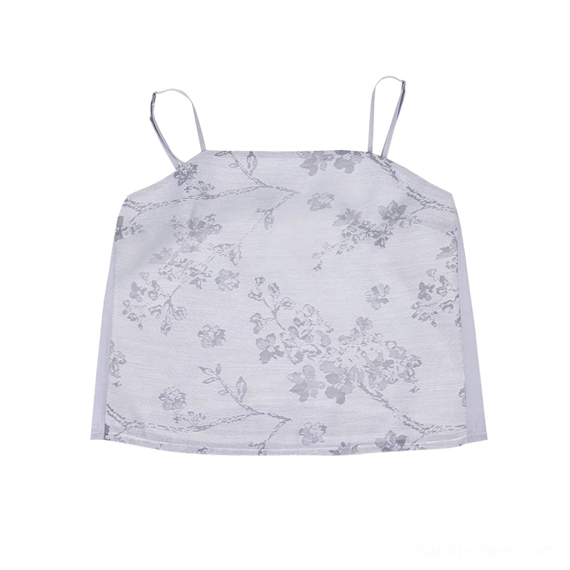 Fallen Whale Hanfu light grey floral camisole flat lay with slim shoulder straps for Song Dynasty inspired layering