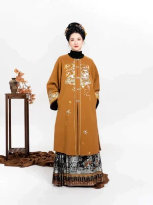 Fulu deer Ming Dynasty Hanfu jacket and black mamianqun skirt complete front view with traditional Chinese styling