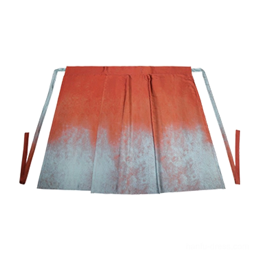 Glaze red and cyan ombre Song Dynasty Hanfu wrap skirt with pleated spiral design and matching dual-tone waist straps