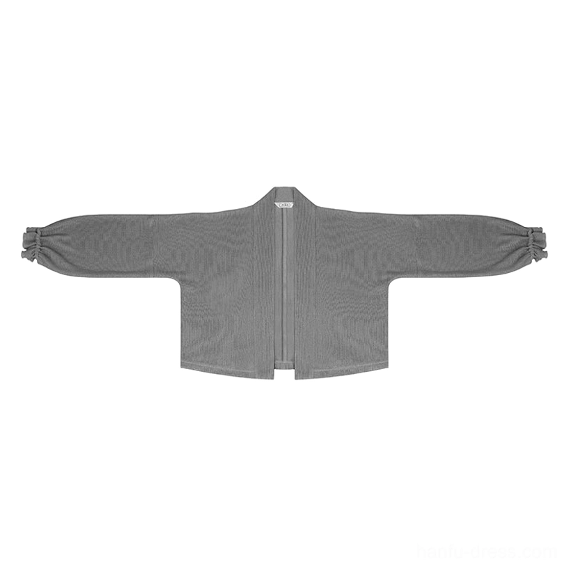 Grey cropped cardigan with ruffled elastic cuffs for Tang Dynasty Hanfu lotus slip dress set