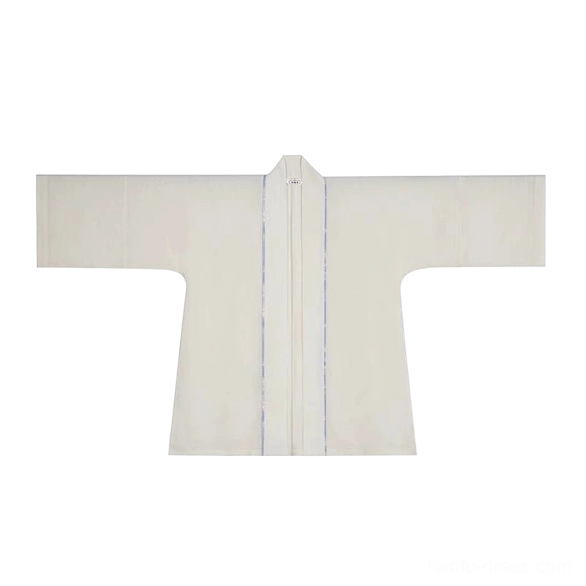 Flat lay of an ivory Song-style Hanfu short shirt with a central front placket, wide traditional Chinese sleeves, and minimalist solid-color design