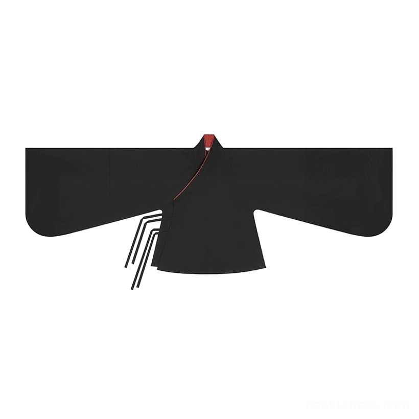 Black pipa sleeve Hanfu inner top with red collar trim and traditional front laced closure for Ming style Hanfu layering