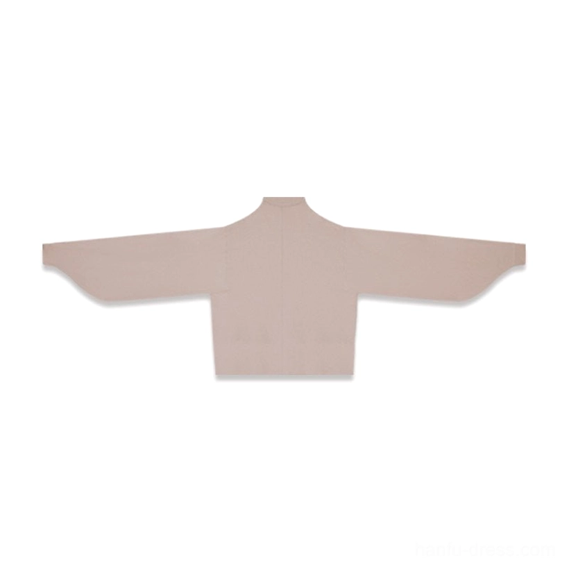Khaki cropped mock-neck knitted sweater with ribbed texture and wide flared long sleeves for modern hanfu styling