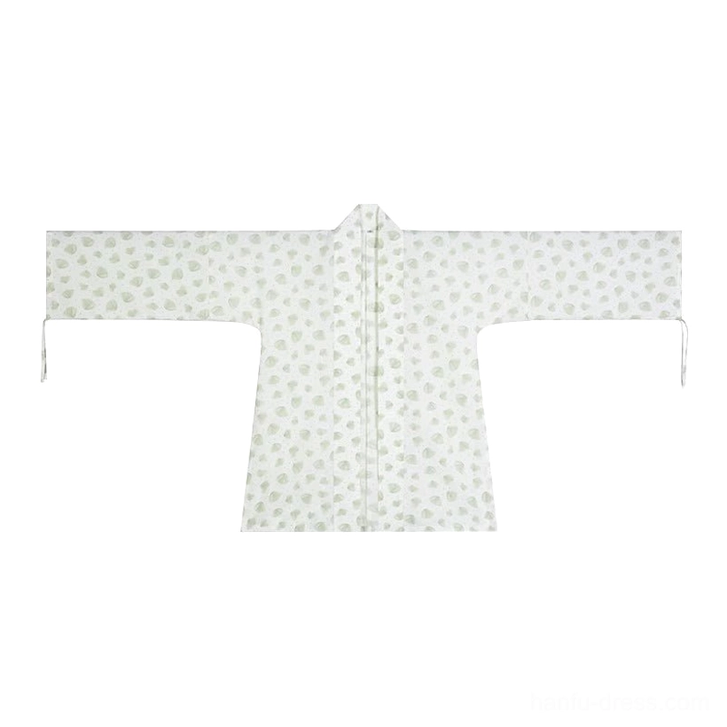Flat lay of ivory leaf-print winged sleeve Hanfu top with open front and traditional Chinese cross-collar inspired design