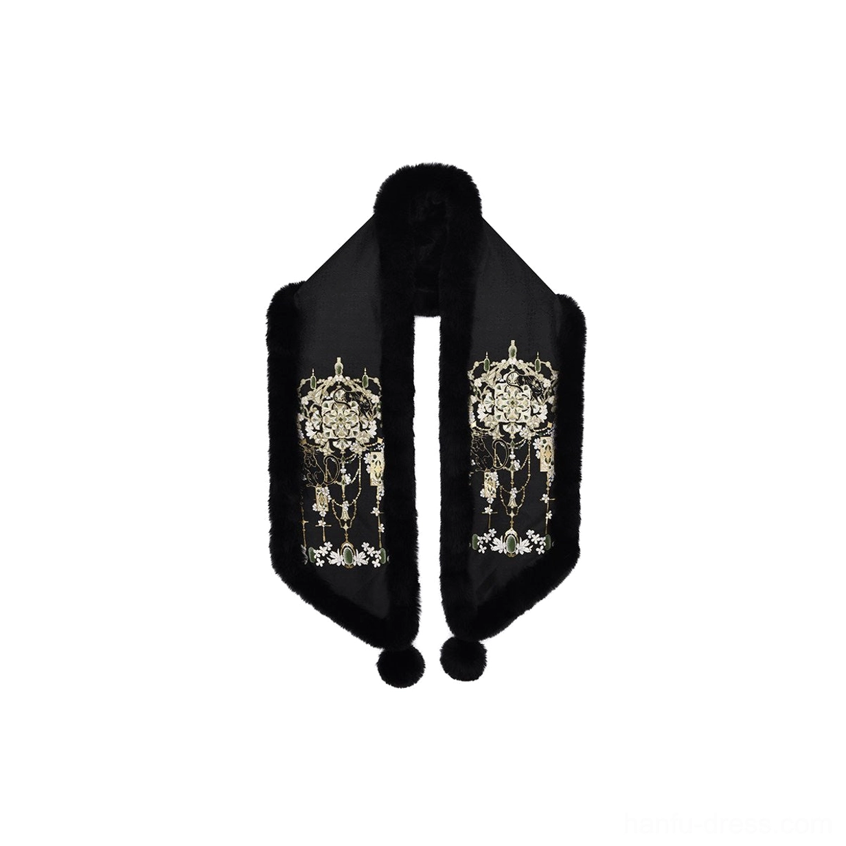 Ming Dynasty Chinese New Year Hanfu dress set styling with black shawl option, traditional layered silhouette, and elegant winter accessories