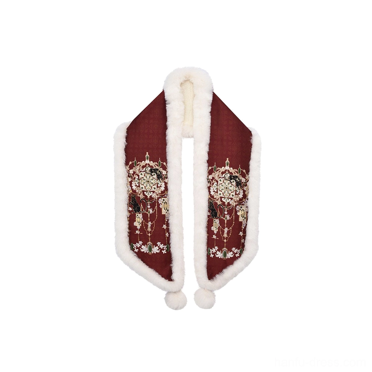 Ming Dynasty Chinese New Year Hanfu dress set styling with festive red shawl option, traditional layered silhouette, and seasonal decorative details