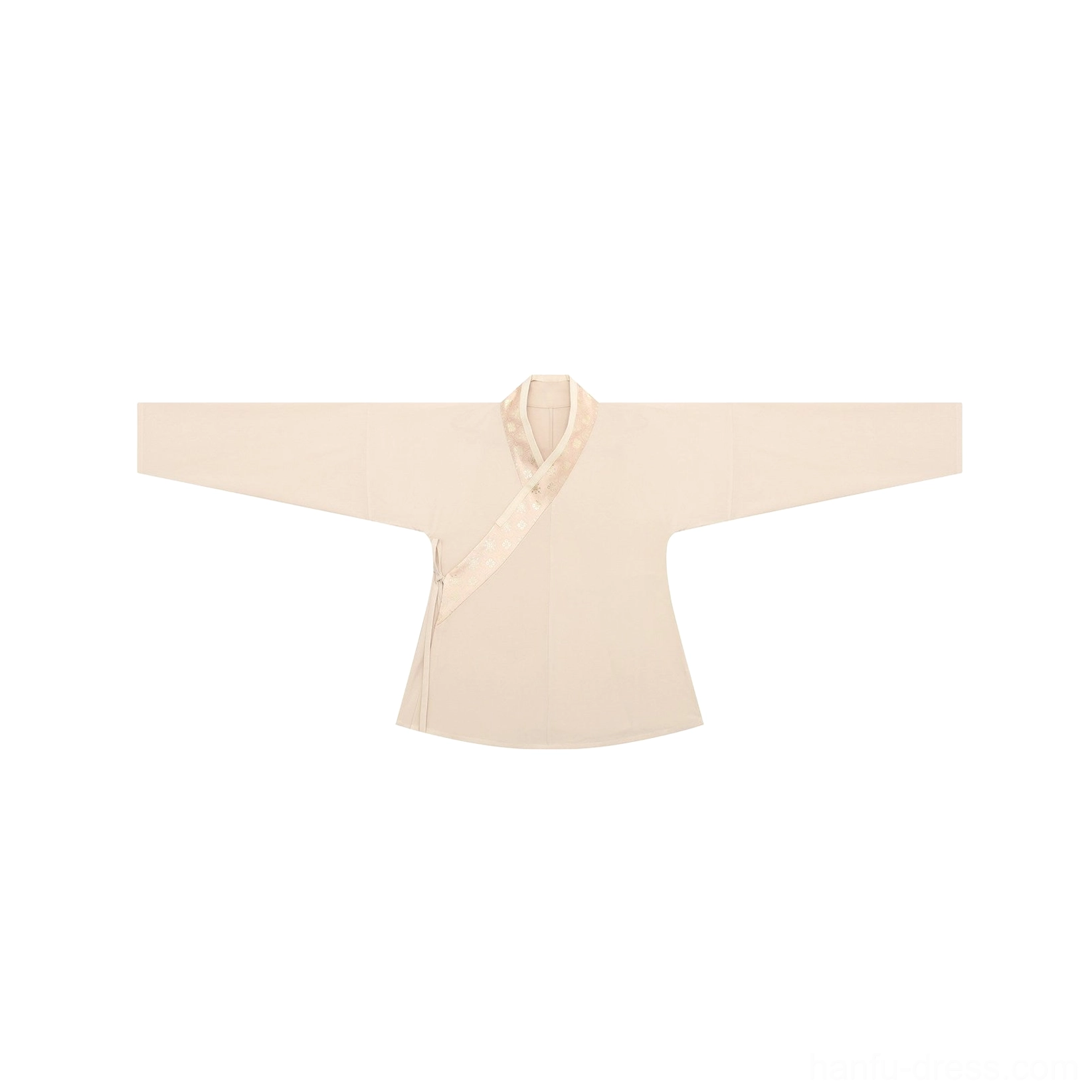 Apricot beige cross collar pipa sleeve Ming Dynasty Hanfu top with wide flowing sleeves flat lay