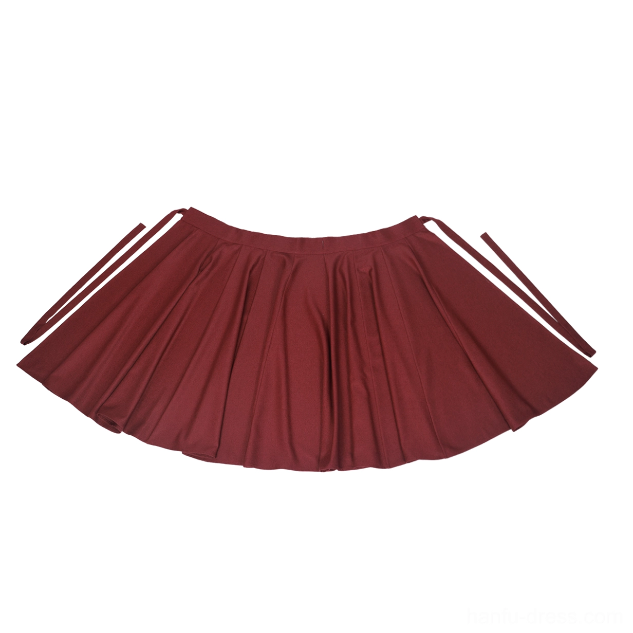 Wine red high-waisted wrap skirt for Mulan New Chinese Hanfu set with full swing silhouette and detachable waist sash