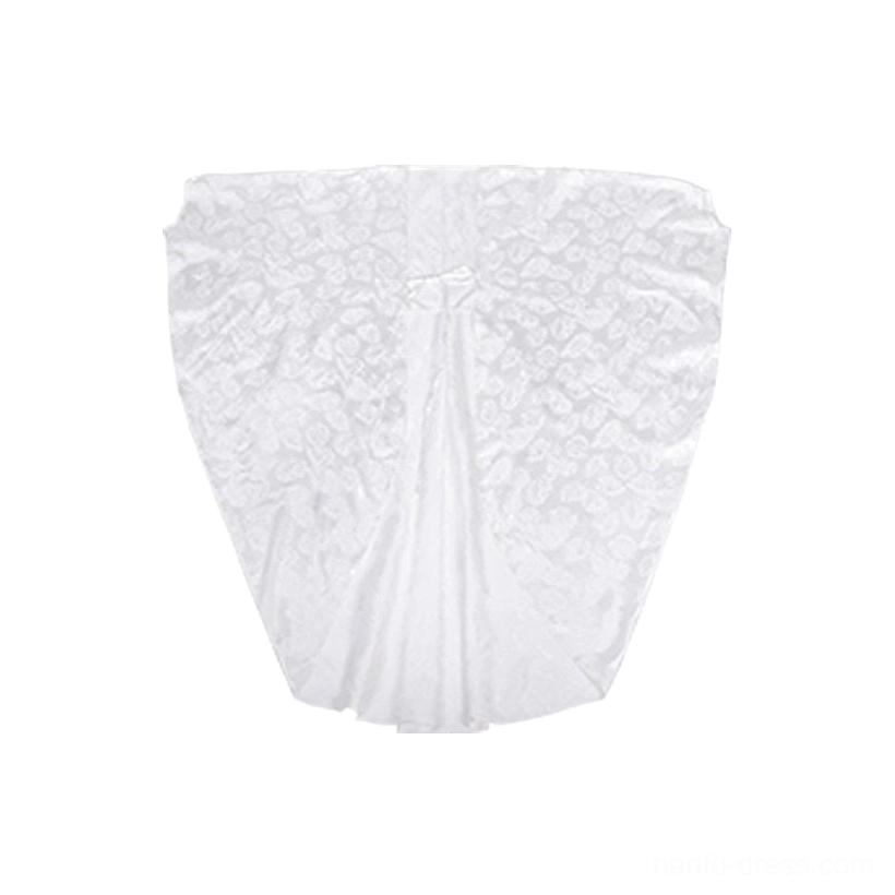 Off-white long Song Dynasty Hanfu cardigan in delicate floral jacquard fabric with a lightweight flowing silhouette
