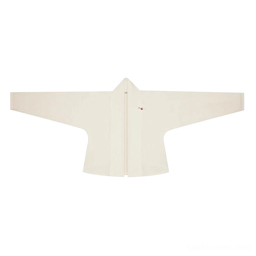 Off-white winged sleeve Hanfu cross-collar top shown flat lay with textured polyester fabric and delicate collar decoration