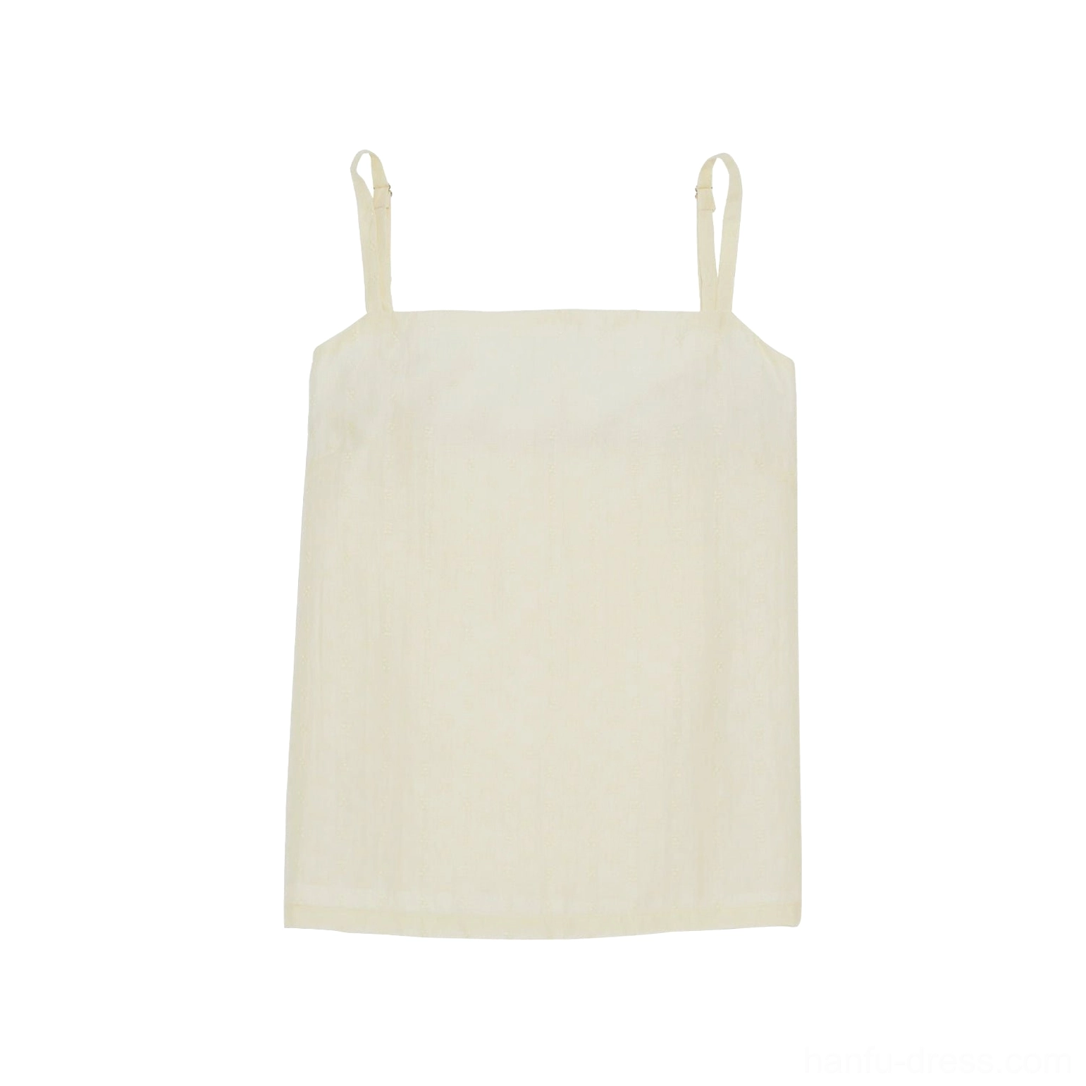 Ivory white modern Hanfu camisole flat lay with slim shoulder straps and simple square neckline