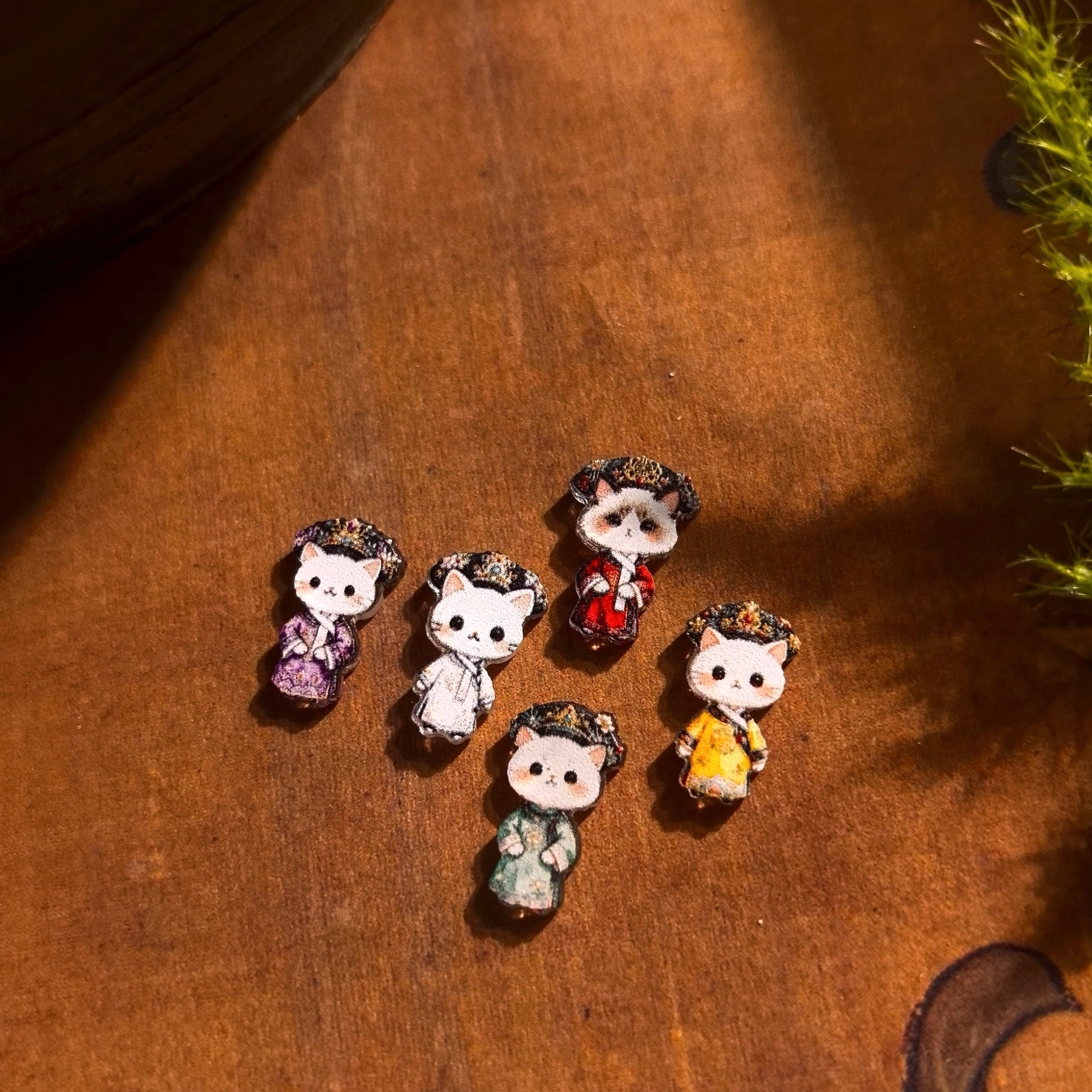Qing Dynasty inspired cat empress Hanfu stud earrings in assorted colorful palace costume designs