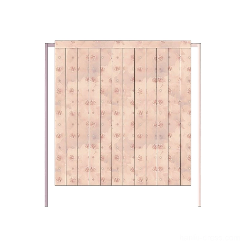 Close view of Qiuli Tang Dynasty Qixiong Ruqun Hanfu skirt fabric with light beige ground subtle stripes and scattered floral print
