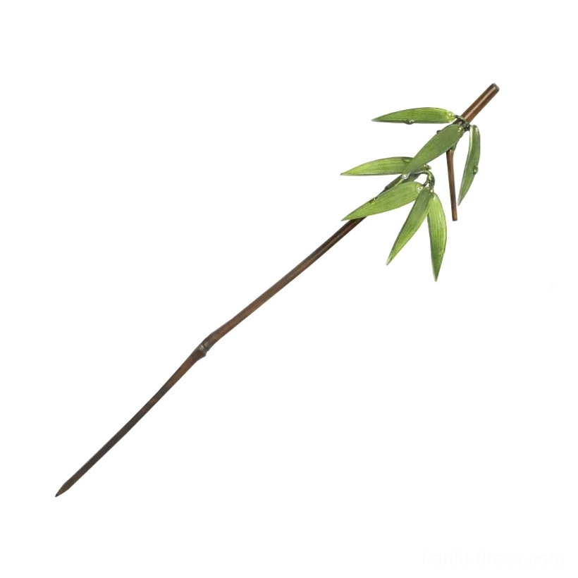 Single slender bamboo leaf Chinese hair stick with dark brown shaft on a clean white background