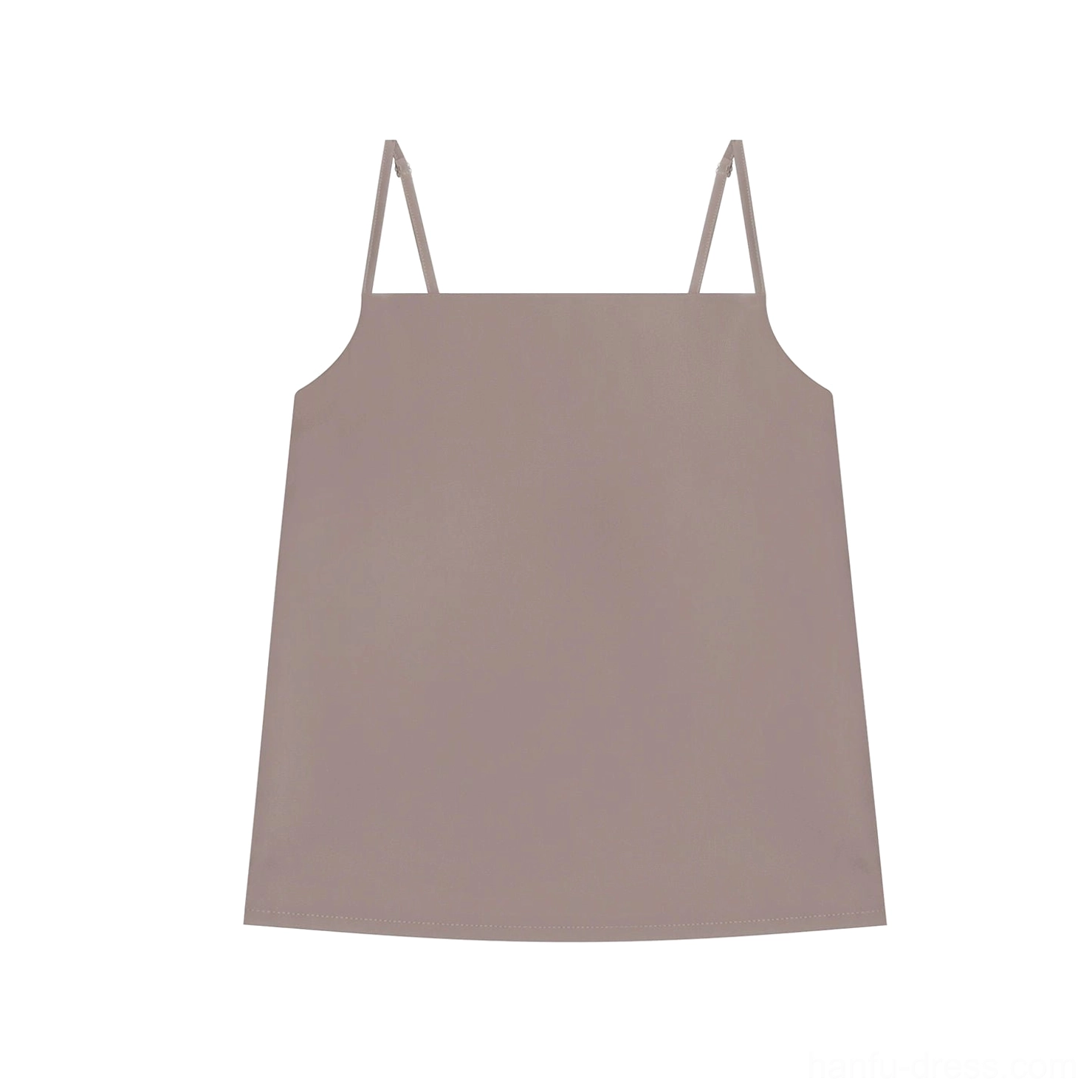 Flat lay of a solid taupe Hanfu camisole with spaghetti straps simple square neckline and minimalist modern design
