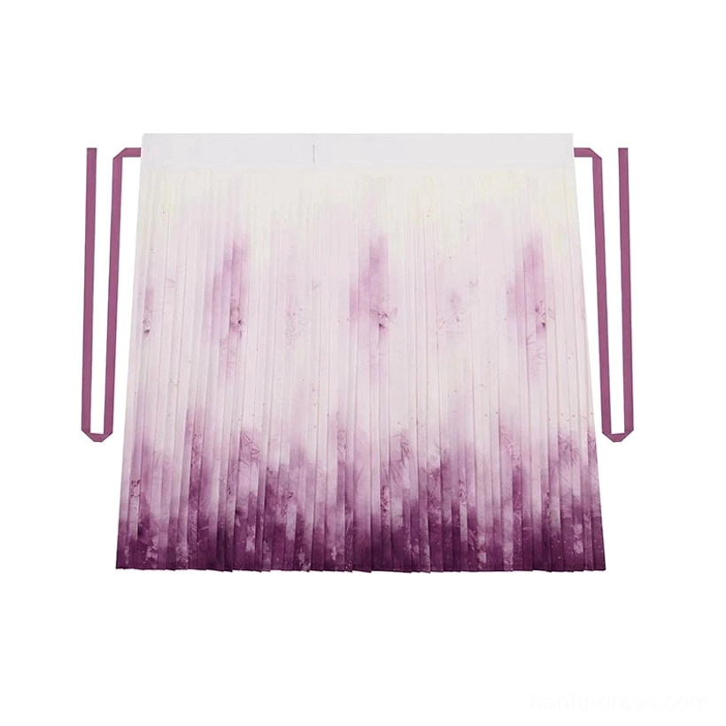 Song Dynasty hanfu pleated wrap skirt with white-to-deep-purple gradient, matching waist sashes, and flowing design