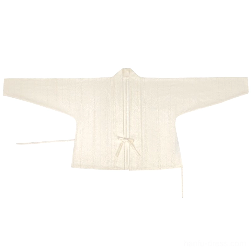 Flat lay view of the off-white Song Dynasty-inspired Hanfu winged sleeve top with cross-collar neckline, wide sleeves, front bow tie, and delicate knit texture