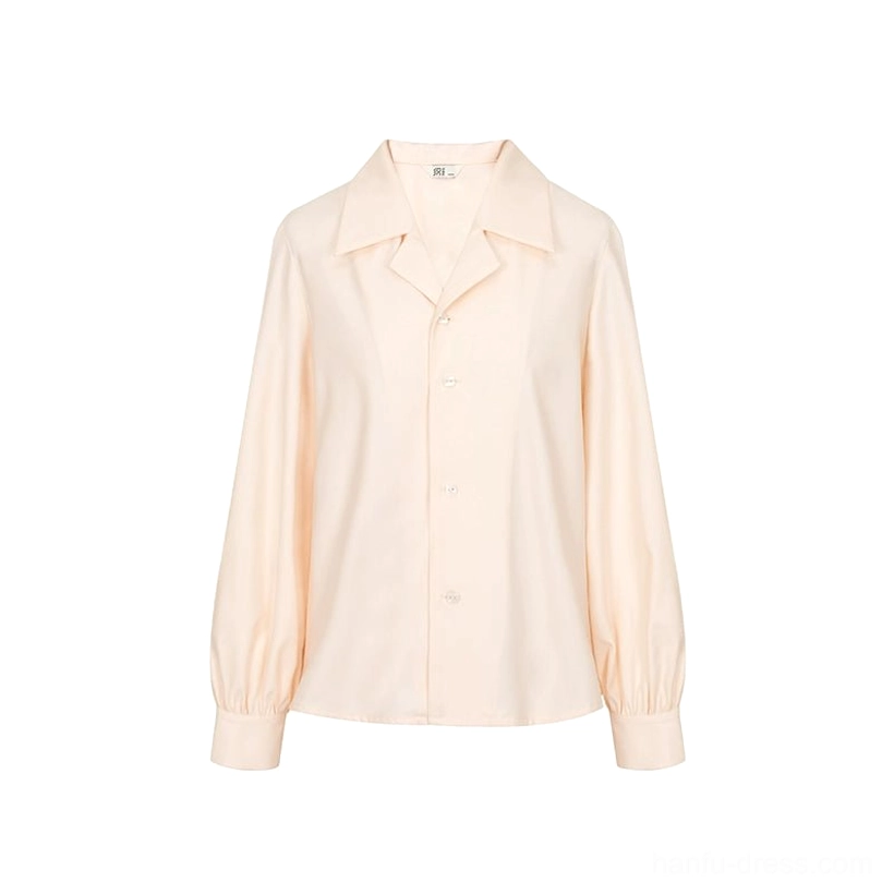 Ivory long-sleeve collared button-front blouse for modern Song Dynasty Hanfu set flat lay front view