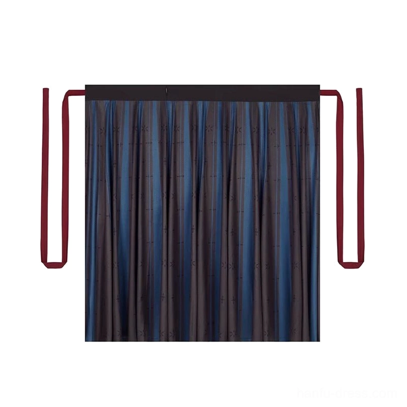 Tang Dynasty modern Hanfu Blue wrap skirt option with flowing striped eight-panel silhouette and coordinating waist ribbon