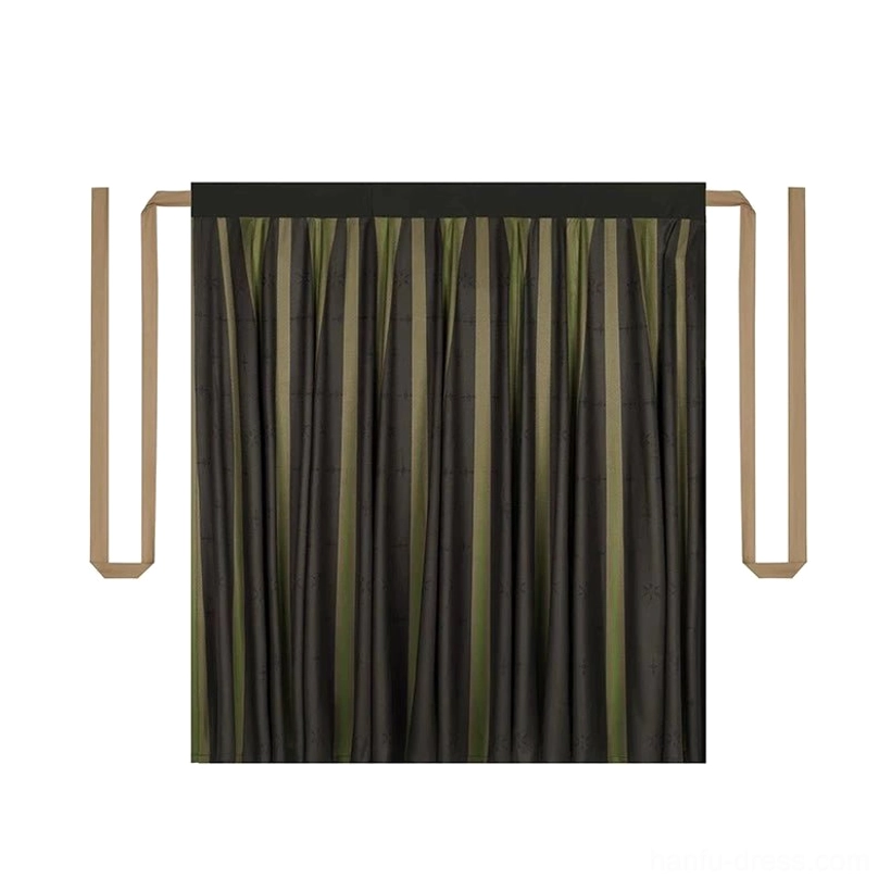 Tang Dynasty modern Hanfu Green wrap skirt option with flowing striped eight-panel silhouette and matching waist ribbon