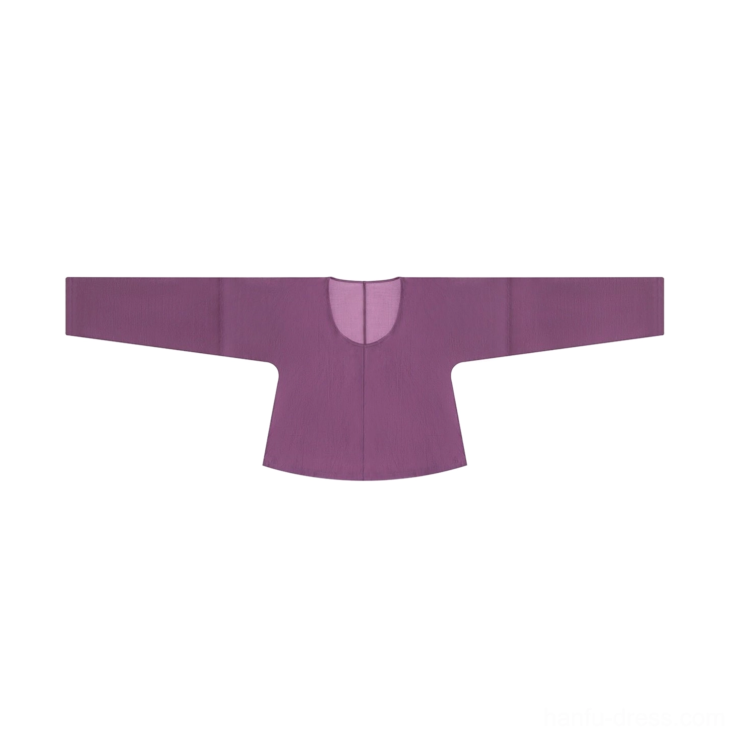 Deep taro purple long-sleeve round-collar hanfu top shown in flat lay view