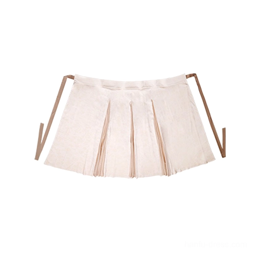 Flat lay of a two-tone cream beige pleated Hanfu wrap skirt with A-line silhouette and adjustable side tie straps