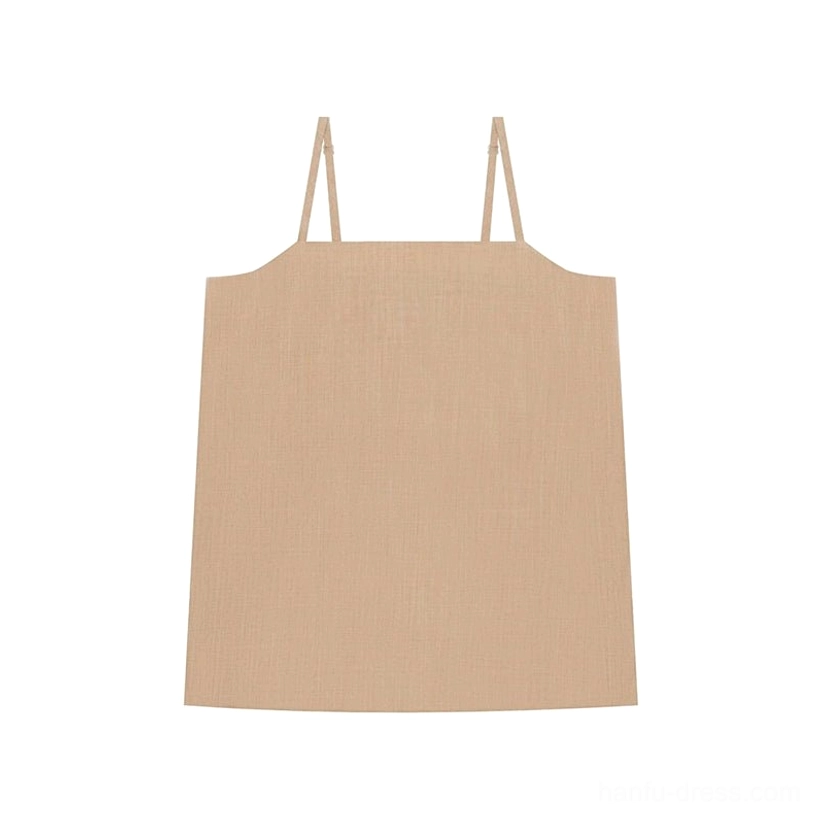 Warm beige Hanfu camisole flat lay with slender shoulder straps, square neckline, and breathable textured fabric