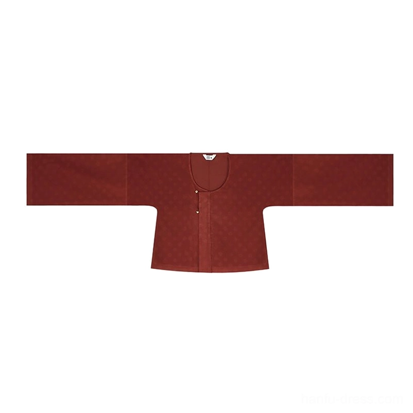 Wine red round-collar Hanfu inner top flat lay showing simple neckline button closure and refined twill texture