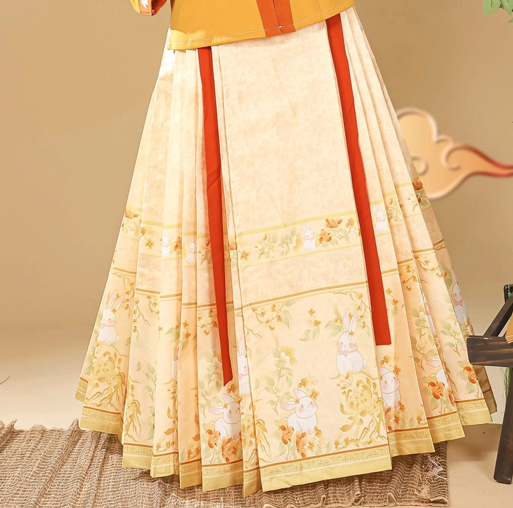 Yellow Ming Dynasty Hanfu Money Rabbit printed mamian skirt for women product view